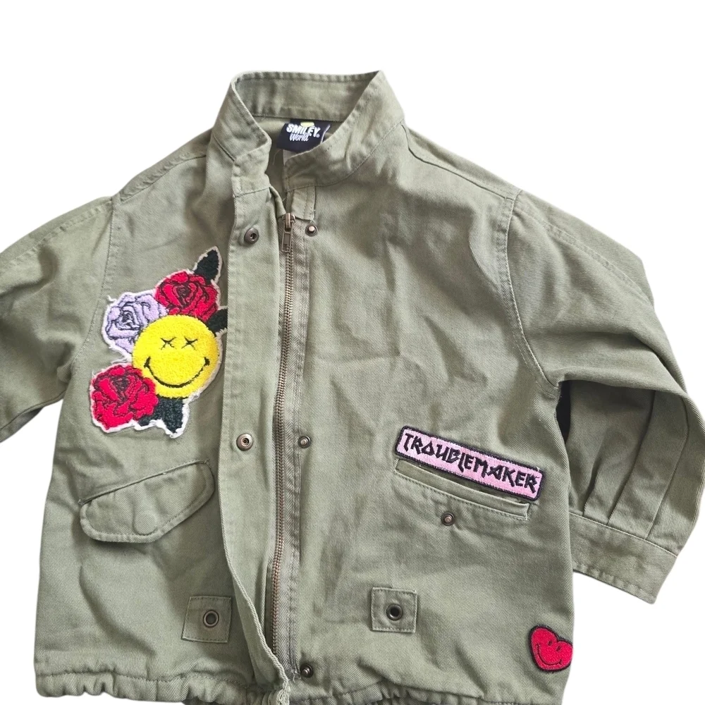 Zara Kids Green Jean Jacket with Colorful Patches